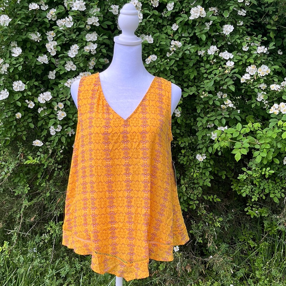 NWT Ana Marigold Yellow Floral Sleeveless Flowy Tank Size Small boho bohemian